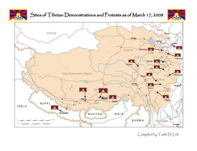 Tibet protest map