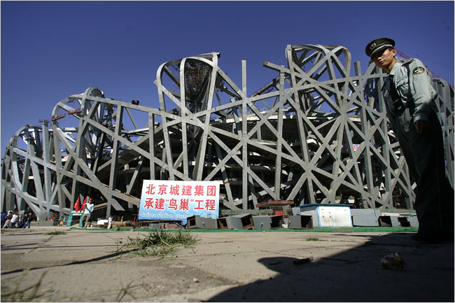 Construction of the Birds Nest three months after the head of Olympic Construction was dismissed. (Doug Mills/The New York Times)  