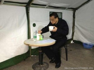 Prime Minister Li Keqiang at the site of the Sichuan earthquake. (CCTV)