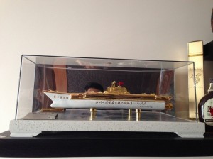 Bottle of Moutai liquor in the shape of China's aircraft carrier.