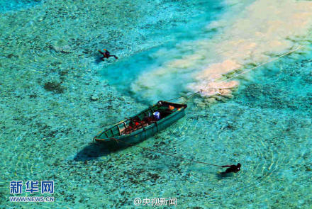央视发布西沙群岛官方图片中疑现渔民采捕濒危贝类