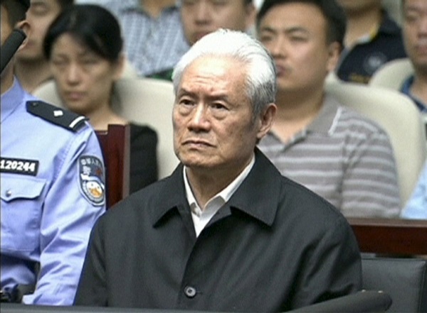 Zhou Yongkang, China's former domestic security chief, attends his sentence hearing in a court in Tianjin, China, in this still image taken from video provided by China Central Television and shot on June 11, 2015. According to CCTV, Zhou was sentenced to life imprisonment on Thursday, deprived of his political rights for life and his personal assets confiscated, for accepting bribes, abusing power and deliberately disclosing state secrets, the Tianjin Municipal No. 1 Intermediate People's Court ruled in its first instance. Zhou pleaded guilty and will not appeal. REUTERS/China Central Television via REUTERS TV  ATTENTION EDITORS - CHINA OUT. NO COMMERCIAL OR EDITORIAL SALES IN CHINA. REUTERS IS UNABLE TO INDEPENDENTLY VERIFY THE AUTHENTICITY, CONTENT, LOCATION OR DATE OF THIS IMAGE.THIS IMAGE HAS BEEN SUPPLIED BY A THIRD PARTY. IT IS DISTRIBUTED, EXACTLY AS RECEIVED BY REUTERS, AS A SERVICE TO CLIENTS