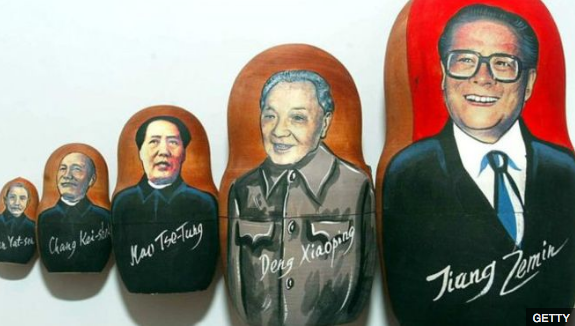 左起：孙中山、蒋介石、毛泽东、邓小平、江泽民