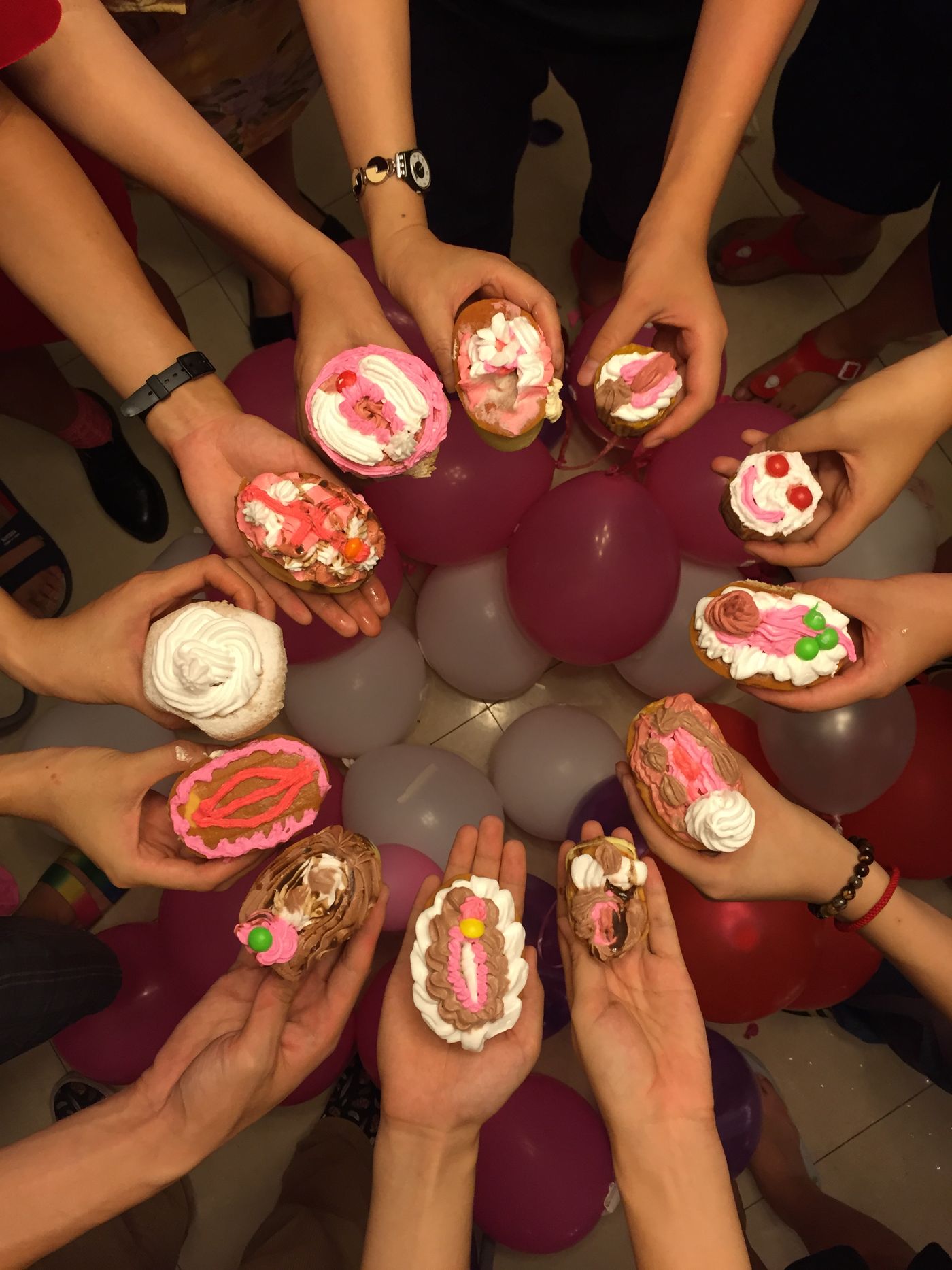 When Xiao Meili, the primary target of this current round of cyberbullying, was celebrating her birthday, we made vagina cupcakes. We are fearless when we are together.