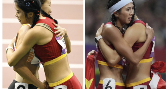 【立此存照】吴艳妮在杭州亚运会与队友拥抱“8964”，央视新闻换图