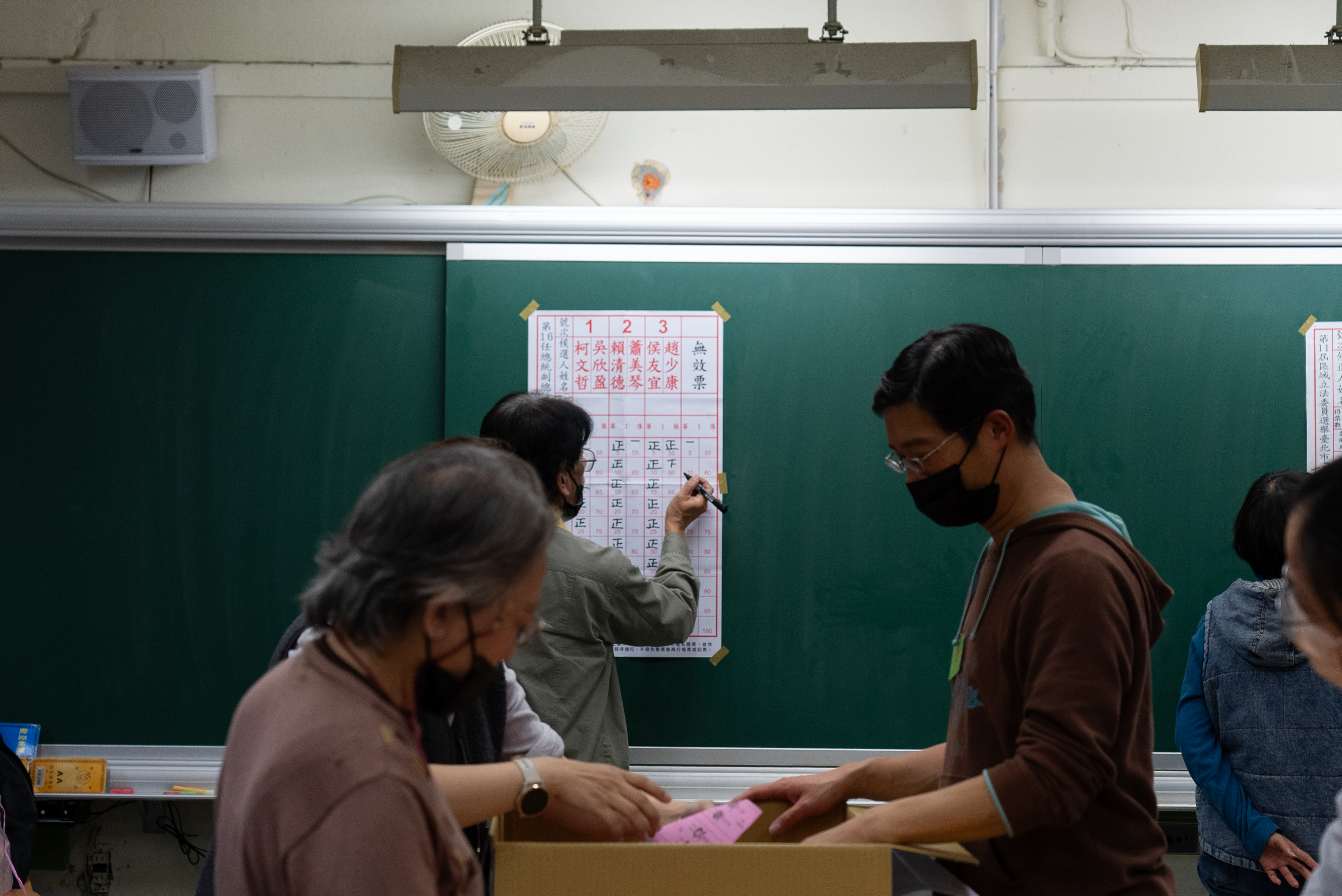 计票现场，工作人员正在忙碌