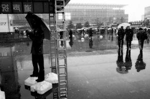 Snow at the Shanghai train station, by Monkeyking