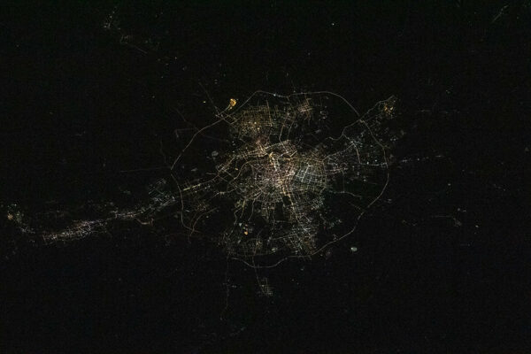 The city lights of Shenyang, China, look like a brilliant web of light, as pictured from the International Space Station orbiting 258 miles above the Yellow Sea.